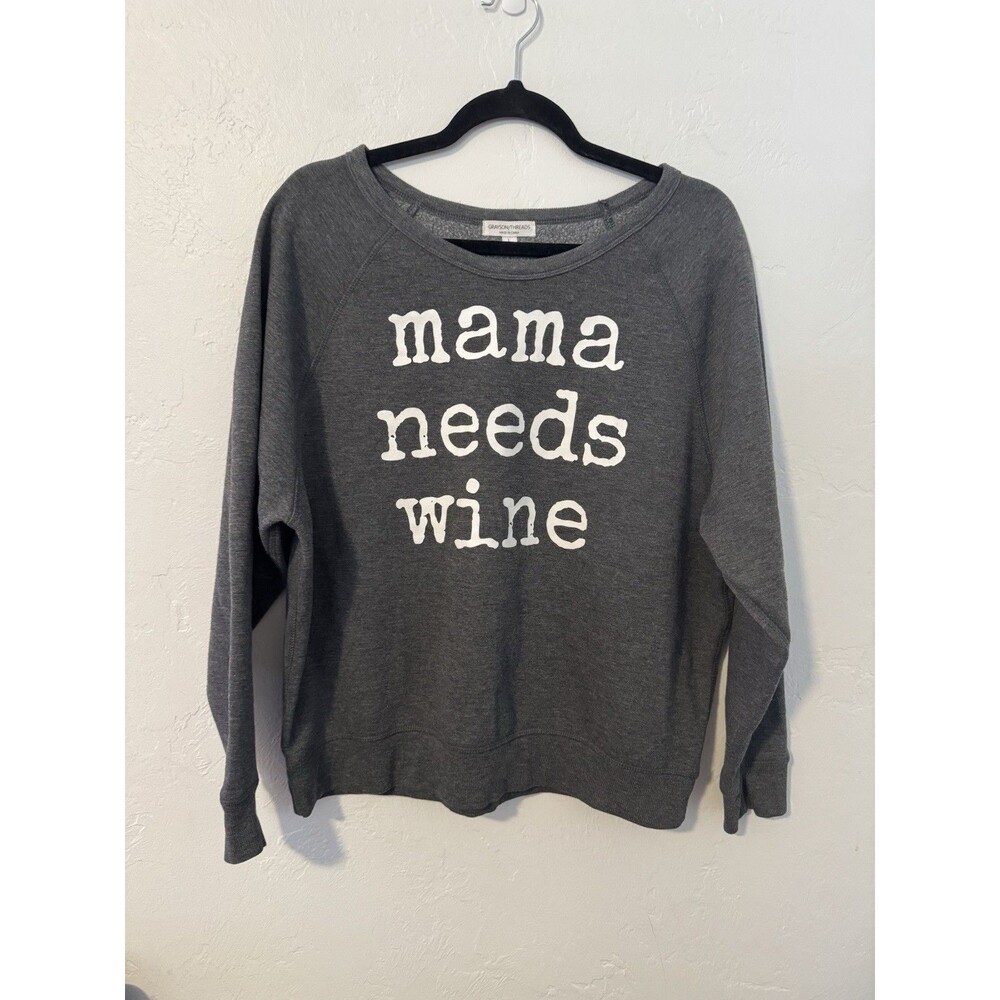 Grayson Threads Mama Needs Wine Crewneck Sweatshirt Gray Size Large